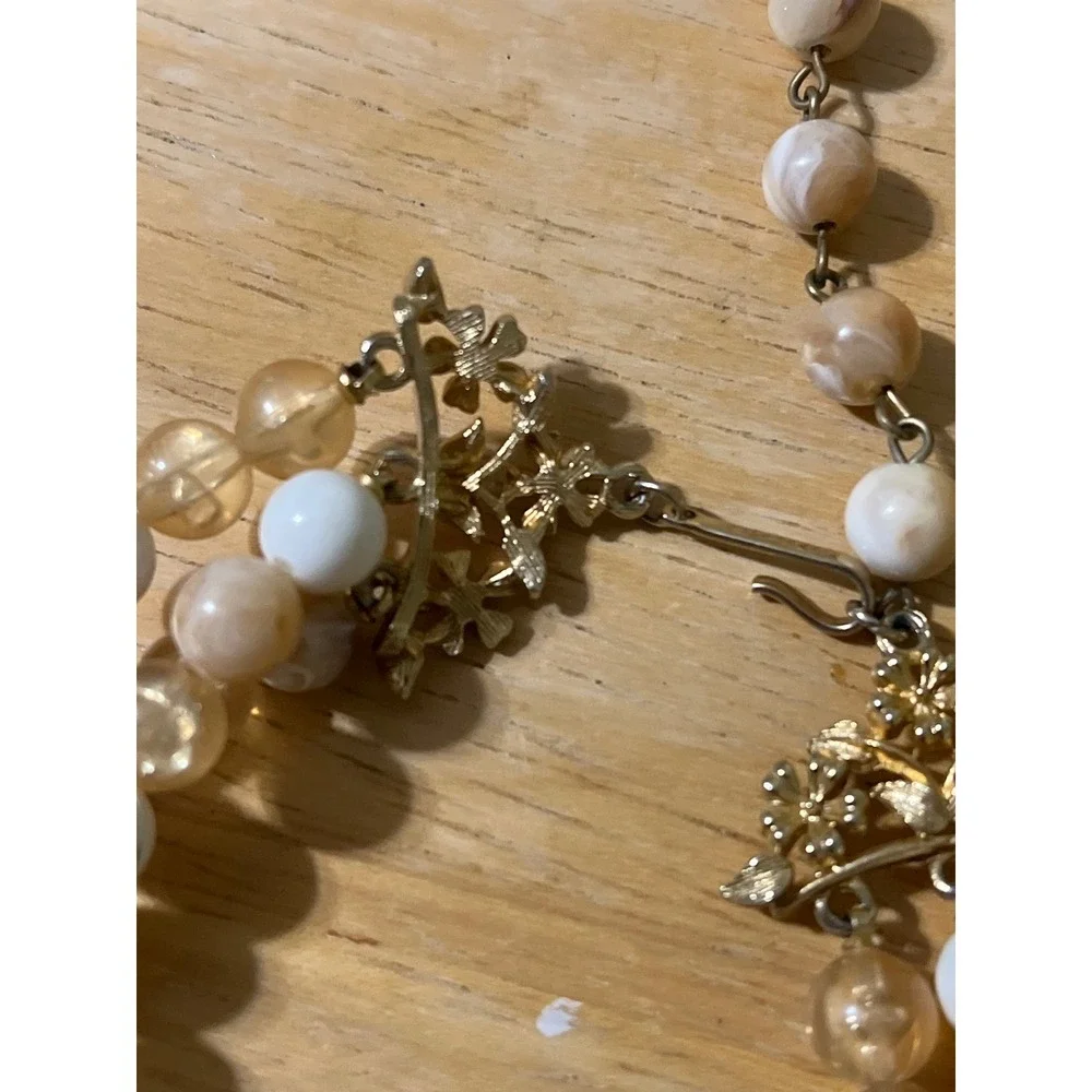 Chunky Multi Strand Beaded Necklace Gold Tone Rhinestone‎ Accent Statement Event